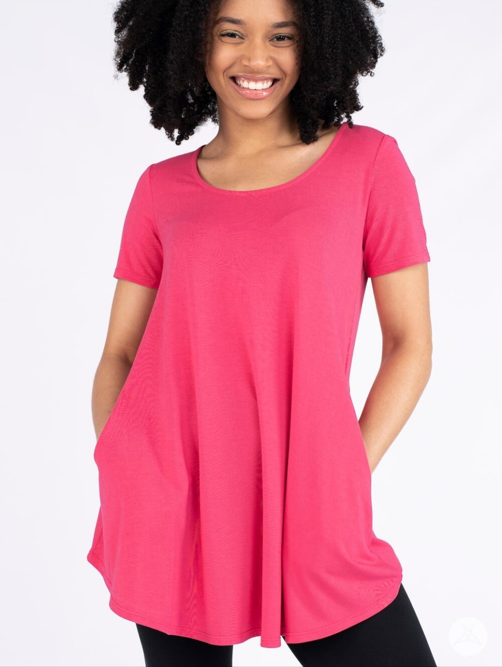 SweetLegs Classic Tunic Top Short Sleeve Scoop Neck Pockets Punch Pink XL